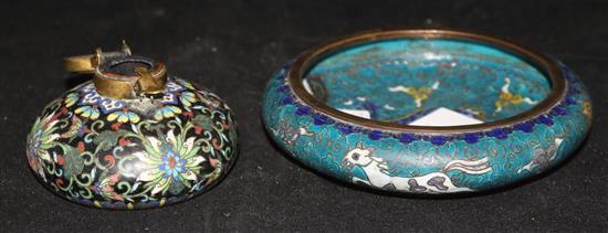 Chinese cloisonne enamel bowl and inkwell(-)
